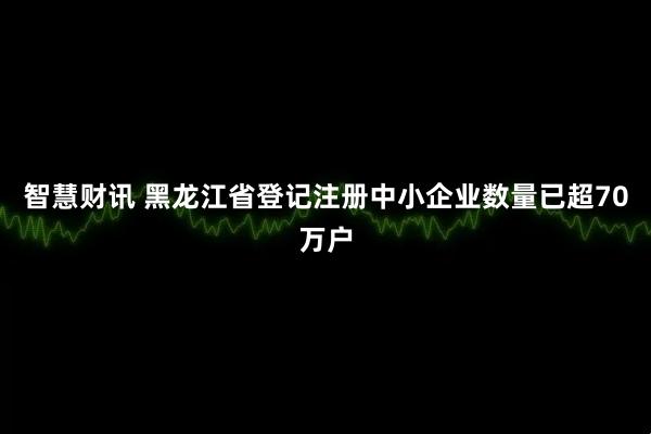 智慧财讯 黑龙江省登记注册中小企业数量已超70万户